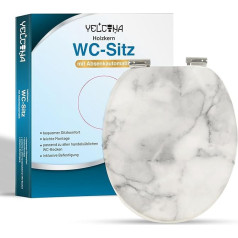 Yelcona Toilet Seat with Soft-Close Mechanism with Motif, Toilet Seat with High Seat Comfort, Toilet Lid with Robust and Sturdy Wooden Core, High-Quality Wooden Toilet Lid (Marble)