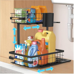 Kitchen Organiser Base Cabinet Sink, Height Adjustable, Sink Organiser, 2 Levels, Pull-Out Drawer for Kitchen, Bathroom, Cabinet, Organiser System Kitchen Organisation