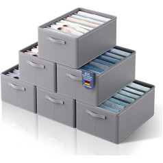6-Piece Large Wardrobe Organiser with 7 Compartments, Stackable Shelf Storage Baskets, Wardrobe Clothes Storage Containers for Sweaters, T-Shirt, Hoodie, Dress (Grey-720)