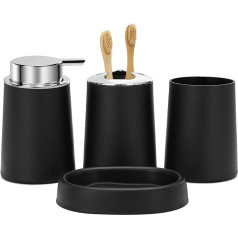 FEILANDUO Bathroom Accessories Set 4 Pieces Bathroom Accessories Gift Soap Dispenser and Toothbrush Holder Soap Dish Toothbrush Cup Modern Bathroom Decor (Black)