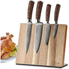 Wakoli Edib Damascus Knife Set, Sharp 8 to 18 cm Blades, Premium Kitchen Knife Set Made of 67 Layers Damascus Steel with Pakka Wood Handles, Professional Chef's Knife Set Including Magnetic Knife