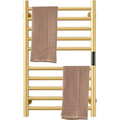 XMGJ Electric Towel Rail Wall Mounted Towel Rail 10 Bars with Timer 304 Stainless Steel Towel Rail for Bathroom 115W Gold Plug in