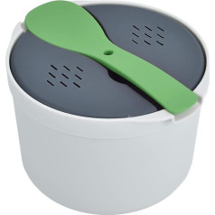 Rice Cooking Bowl, Large Bowl for Microwave, 2L Pasta Cooker, Vegetable Steamer Set with Lid and Spoon, Microwave Safe Cookware for Quinoa, Chicken, (Green)