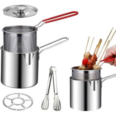 Deep Fryer Pan with Basket Deep Fryer Pan Stainless Steel Ergonomic Handle Deep Fryer Kitchen Stainless Steel French Fries Chicken Deep Fryer Pot Set 5 Pieces