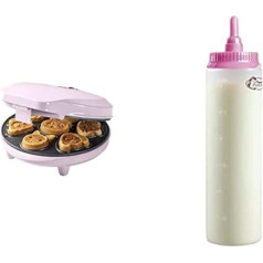 Waffle Iron for Mini Cookies in Retro Design & Dough Bottle with Scale, 700 ml, Value Pack, Ideal for Children's Birthdays, Easter or Christmas, 700 Watt, Colour: Pink & White