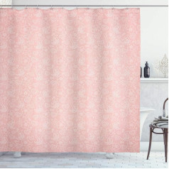 ABAKUHAUS Romantic Shower Curtain Floral Spiral Fabric Fabric Bathroom Decoration Set with Hooks 175x200cm Coral White
