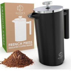 Oliver's Kitchen® French Press 1 Litre - Thermal Coffee Maker with Double Wall Insulation - Coffee Machine for Authentic Coffee Enjoyment - Heat Resistant and Practical