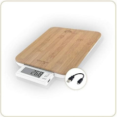 8579 Slide 10 Bamboo USB-R Kitchen Scale without USB Battery, Repairable, 10 kg, Solid Bamboo