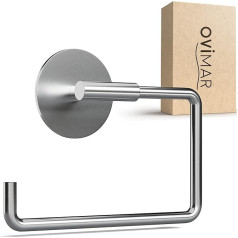 Hammerodde Toilet Roll Holder No Drilling Silver | Toilet Roll Holder Self-Adhesive Stainless Steel | Toilet Roll Holder without Lid | Toilet Roll Holder with Lowering Dampening Matt for Gluing