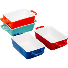 Set of 4 Mini Baking Dishes Stoneware Rectangular Small Colourful Ideal for Lasagne, Pies, Casseroles, Tapas and More Straight from Oven to Table