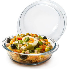 1L Round Glass Casserole Dish with Lid, Glass Roasting Dish with Lid and Handles, Casserole Dish Made of Heat-resistant Glass