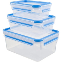 Tefal Master Seal Fresh Food Storage, Clear/Blue, 0.55/1/2.3 Litre, 3-Piece Set