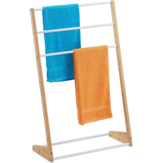 Relaxdays Standing Towel Rail 3 Towel Rails Bathroom Bedroom H x W x D 98 x 62 x 30 cm Bamboo & Iron Natural / White