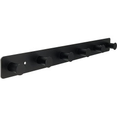 Hook Rack Black, Wall Hooks Self-Adhesive & Screws, Coat Rack with 6 Hooks, Coat Hooks Wall for Hat, Scarves, Handbags, Towel Hooks
