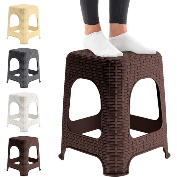 KADAX Plastic Stool, Step Stool up to 120 kg, Rattan Stool with Non-Slip Feet, Bathroom Stool, Living Stool, Lightweight Seat, Garden Stool, Stool (Brown)
