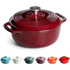Cast Iron Pot, Round, Cast Iron Casserole 22 cm, 3 L, 4.3 kg, Non-Stick Enamelled Cast Iron Pots for All Hobs (Chestnut Brown)