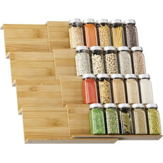 Exabang Set of 8 Spice Rack Drawer, Spice Organiser Drawer Organiser System from 30 cm to 60 cm, Extendable, Spice Rack, Spice Racks for Kitchens, Cupboards, Worktop (Natural)