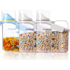 Storage Jars Set with Lid, Airtight, Storage Container, Kitchen Storage Organiser Dispenser for Dry Food, Storage Container, Cereal, Flour (Set of 3 x 1.5 L - White + White + Blue)