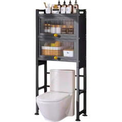Toilet Shelf with Folding Doors | Multipurpose Organizer Toilet Shelf | Bathroom Storage Shelf | Save Space with 3 Tiers | Height Adjustable Legs