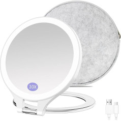 FUNTOUCH Rechargeable Cosmetic Mirror with Storage Bag, Makeup Mirror with Storage Bag, 3 Colours Dimmable Touch Screen, Portable Travel Mirror, Foldable Makeup Travel Mirror