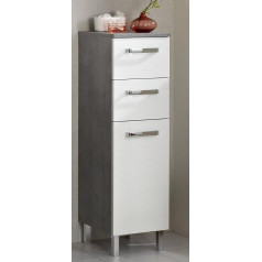 Pelipal Quickset 913 Bathroom Cabinet in White Gloss / Concrete Look, 30 cm Wide, Base Cabinet with 1 Door, 2 Drawers and 1 Shelf