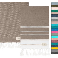 NOUR Premium Hammam Towel, Pack of 2, Made of 100% Cotton, 100 x 200 cm, Picnic Blanket, Sauna Towel, Beach Towel, Extra Light, Absorbent, Quick-Drying, Sand-Free (Brown)