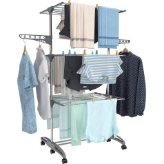 Hyfive Indoor Clothes Airer - 4 Tiers, Foldable, Space-Saving with Shoe Rack, Stainless Steel, Easy Storage, Grey