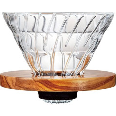 HARIO V60 Heat Resistant Glass Transparent Coffee Dripper Olive Wood 02 Coffee Drip for 1-4 Cups VDGR-02-OV