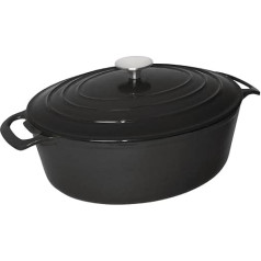 Vogue GH310 Cast Iron Oval Casserole Dish 6 litre Pan – Large – Black
