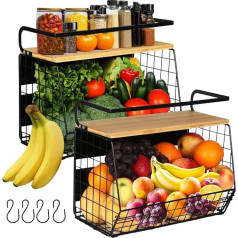 2 Magnetic Fruit Basket Hanging & Spice Rack Magnetic, Kitchen Organiser Kitchen Shelf No Drilling Fruit Basket Stand Fruit and Vegetable Storage Magnetic Shelf Fridge Black with Lid