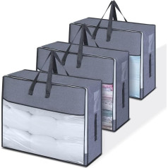 GARPROVM 69L Storage Bag for Duvets, Pack of 3, 60 x 23 x 50 cm, Underbed Storage, Non-Woven Fabrics, 3 Carry Handles, Foldable Bag for Bedding, Cupboard, Storage for Duvets, Blankets, Clothes