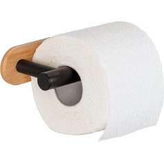 WENKO Turbo-Loc Orea Bamboo Toilet Paper Holder, Toilet Paper Holder Made of Black Matt Painted Stainless Steel Combined with a Bamboo Wall Mount, No Drilling Required, 16 x 4.5 x 8 cm