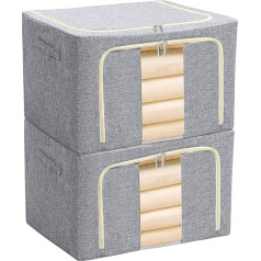 BOMEI PACK Clothes Storage Box Wardrobe Dormitory Underbed Foldable Grey Heavy Duty Metal Frame Two Zips Reinforced Handles Clear Front Window 2