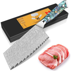 BILLION DUO Nakiri Damask Chef's Knife, Professional Knife, Sharp Kitchen Knife, Chef's Knife, 18 cm, Japanese Knife, Damascus Steel, 67 Layers with Resin and Mother of Pearl Plates Handle