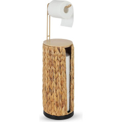 Freestanding Toilet Paper Holder Storage with Shelf, Bathroom Toilet Paper Holder, Standing, Boho Rattan Toilet Paper Storage, Water Hyacinth Toilet Paper Stand for 4 Rolls of Toilet Paper