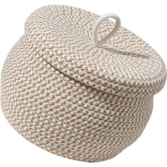 Cabilock Woven Cotton Rope Storage Basket with Lid, Desk Organizer Box, Small Parts Container with Lid, Round Cotton Rope with Lid