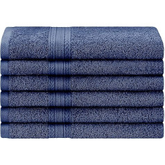 Superior Eco-Friendly 100% Ringspun Cotton, 6 PC Hand Towel Set (40.6 cm x 76.2 cm) -Navy Blue