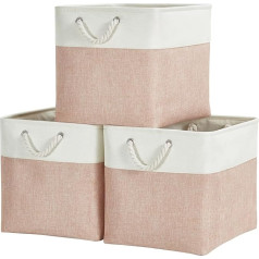 Mangata Storage Box (30 x 30 x 30 cm) Fabric Storage Basket, Box in Cube for Cupboard, Shelf, and Clothes (Pink/White, Pack of 3)