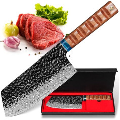 kyushublade Damascus Knife Butcher's Hatchet Professional 16.6 cm Chinese Chef's Knife, Meat Knife Made of 67 Layer Damascus Steel, Nakiri Knife, Kitchen Knife, Suitable for Meat, Vegetables, Gift Box