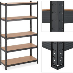 Relaxdays Heavy Duty Shelving 5 Levels HBT 180 x 100 x 41 cm 1250 kg Load Capacity Metal Storage Shelf for Basement Garage Black