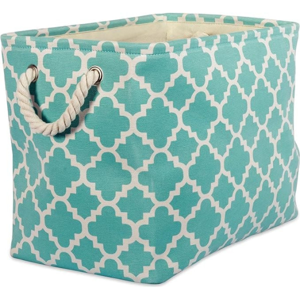 DII Printed Polyester Small Round Storage Container Aqua Grid, aqua, medium