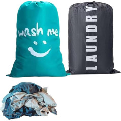 Laundry Bags, 2 Pack, Travel Laundry Bag, Large Laundry Bags, Foldable Laundry Bag with Drawstring, Dirty Garment Bags, Perfect for Home, Travel, Holiday, Camping, Caravan, Dorm Room (Grey+)