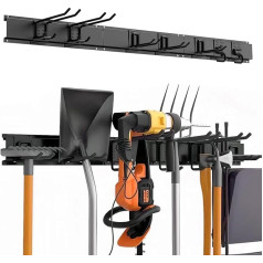 Wall Mount for Garage Tools, 48 Inch Adjustable Metal Hooks, Yard Storage Rack, 600 lb Capacity for Hanging Garage Tools, Garden, Snowboard, Mop Organization