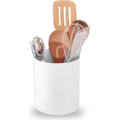 Kitchen Utensil Holder, Stainless Steel Rotating Utensil Holder, Vintage Nordic Style Kitchen Utensil Holder for Worktop, Utensils Organiser for Kitchen Worktop (White)
