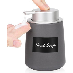 Keramik-Seifenspender, 360 ml Shampoo-Pumpspender, nachfüllbarer Handwaschspender, leerer Spülseifenspender, grauer Seifenspender mit Etiketten, Badezimmer-Seifenspender-Set