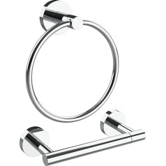 Toilet Roll Holder & Towel Ring Set Wall Mounted Chrome Stainless Steel Toilet Roll Holder and Towel Holder for Bathroom and Toilet