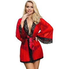 ohyeahlady Sexy Kimono Lingerie Women's Sexy Underwear Curvy Sexy Robe Short Babydoll Negligee Long Sleeve Transparent Dressing Gown Lingerie Large Sizes Sleepwear Bathrobe with G-String Belt