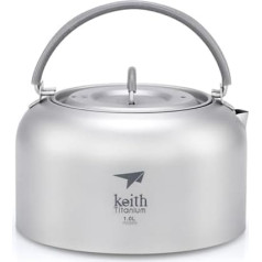 Keith Titanium Kettle - Premium Lightweight Camping Kettle for Boiling Water, Tea and Coffee - Robust, Heat-Resistant Portable Kettle with Intelligent Spout Opening (1L)