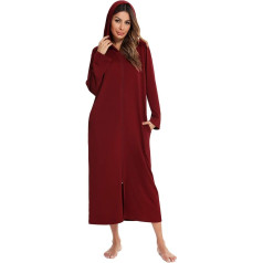 Dreamskull Hooded Bathrobe with Zip for Women and Women Long Sleeve Nightdress Pockets Full Length House Coat for Winter