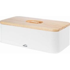 LACOR - 62869 - Nordic bread bin made of carbon steel, rubber lid, vintage design, 2-in-1 design: the lid serves as a chopping board, dimensions 42 x 22.5 x 12.5 cm, matt white.